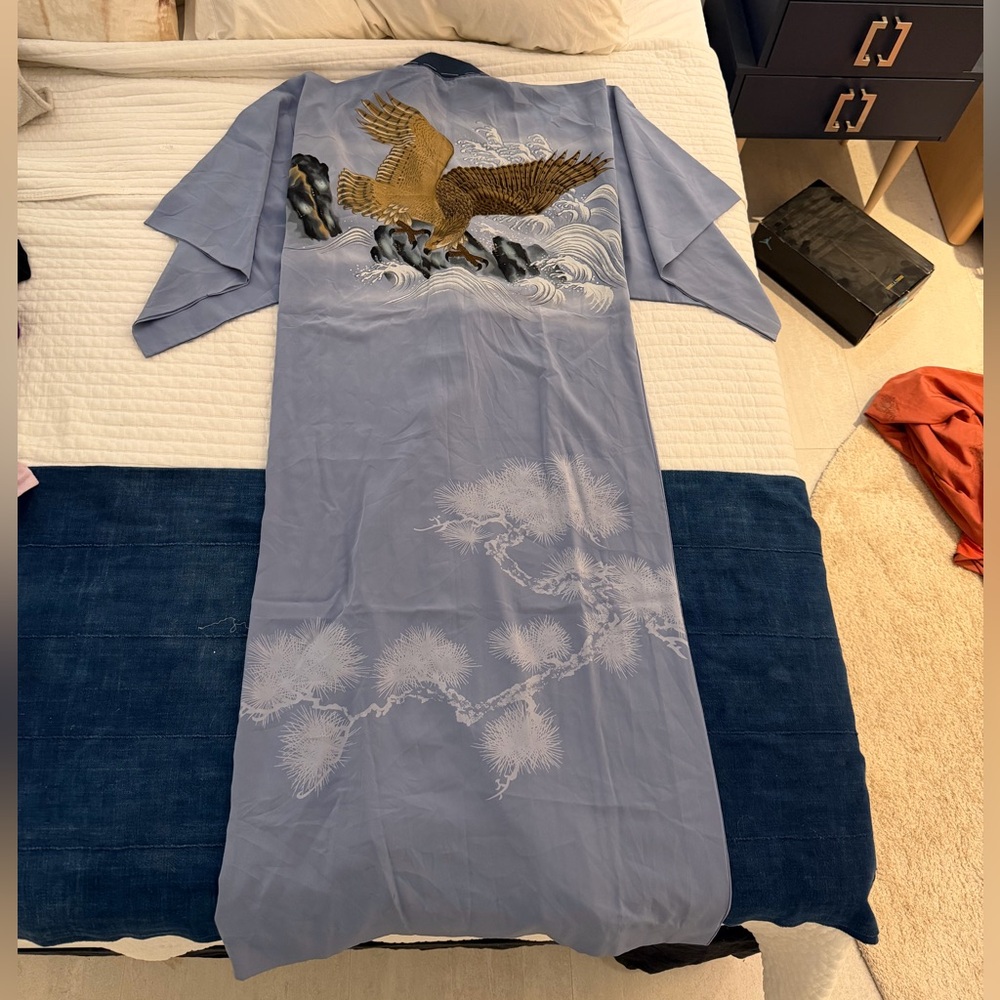 Japanese Silk Kimono with Eagle Design